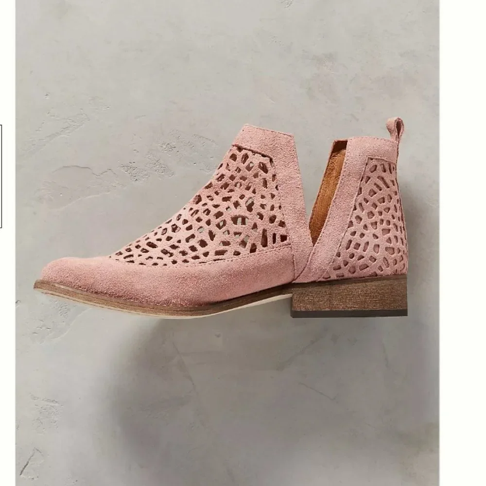 Anthropologie Howsty Nekal Pink Perforated Ankle Boot‎ Size-41  NWB